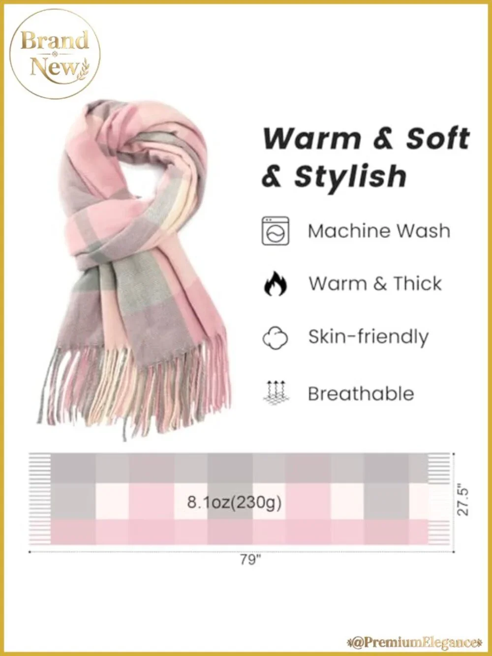 Oversized Plaid Blanket Scarf Acrylic Shawl Wrap with Tassels